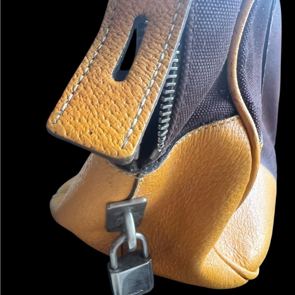 Prada Satchel in Rich Brown canvas and Vibrant Yellow Leather - Picture 3 of 10